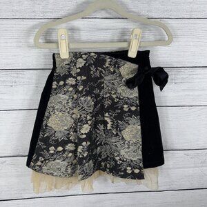 Les Enfants Chic Floral Brocade Black Velvet and Lace side Bow Skirt Sz 6